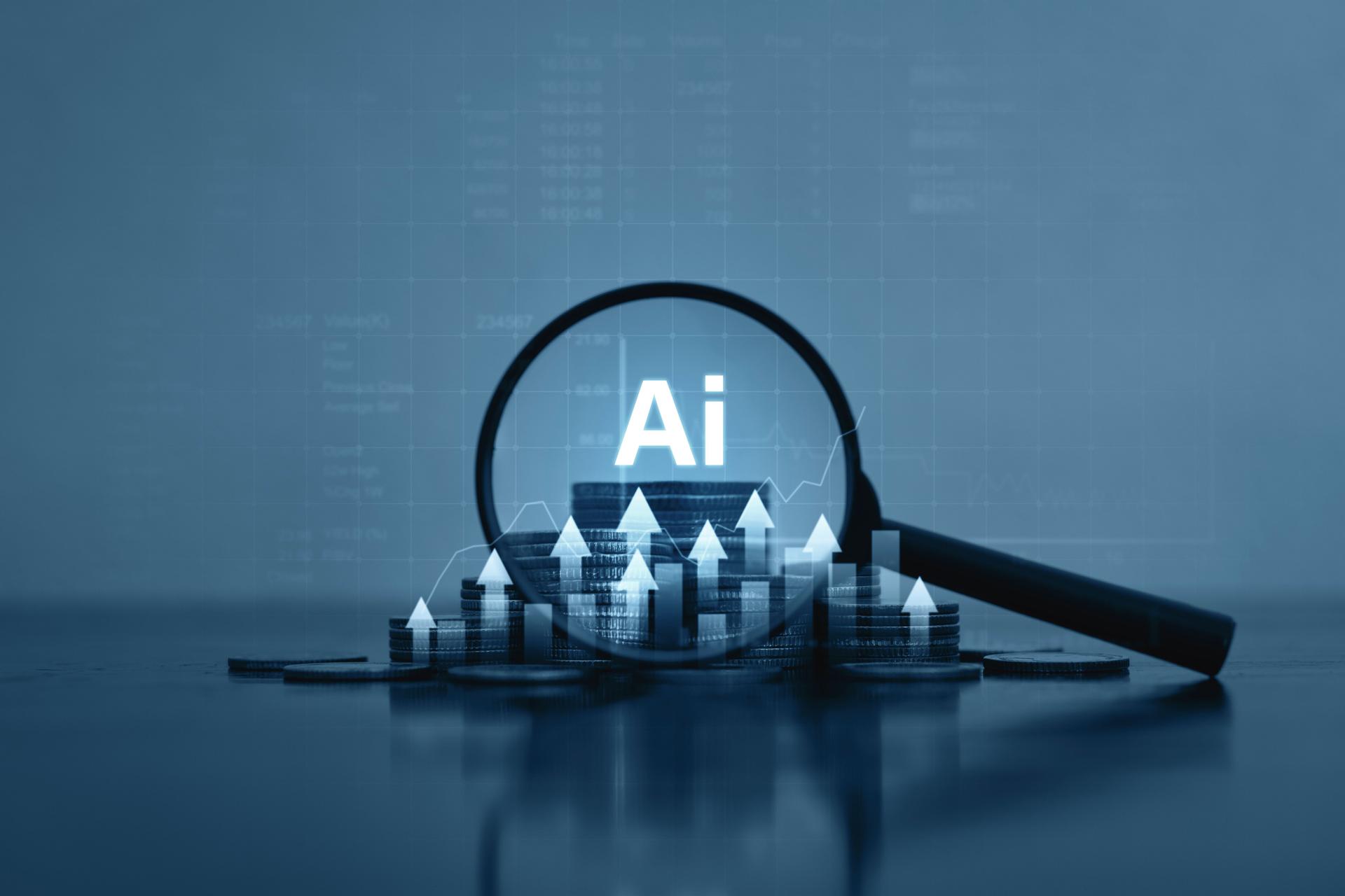 AI Finance, growing business concept related to finance Improvements increase profits moving forward. Financial market success goals With AI technology